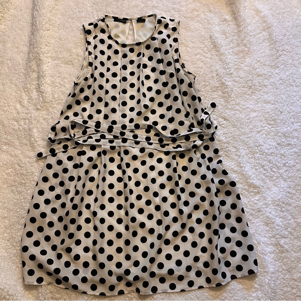 Women dress, Polka dots, Black and White , Large, sleeveless